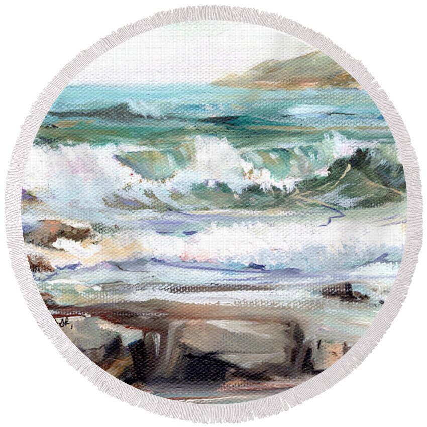 Visco Round Beach Towel featuring the painting Overlooking Plymouth Beach by P Anthony Visco