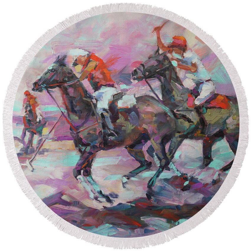 Horse In Motion Round Beach Towels