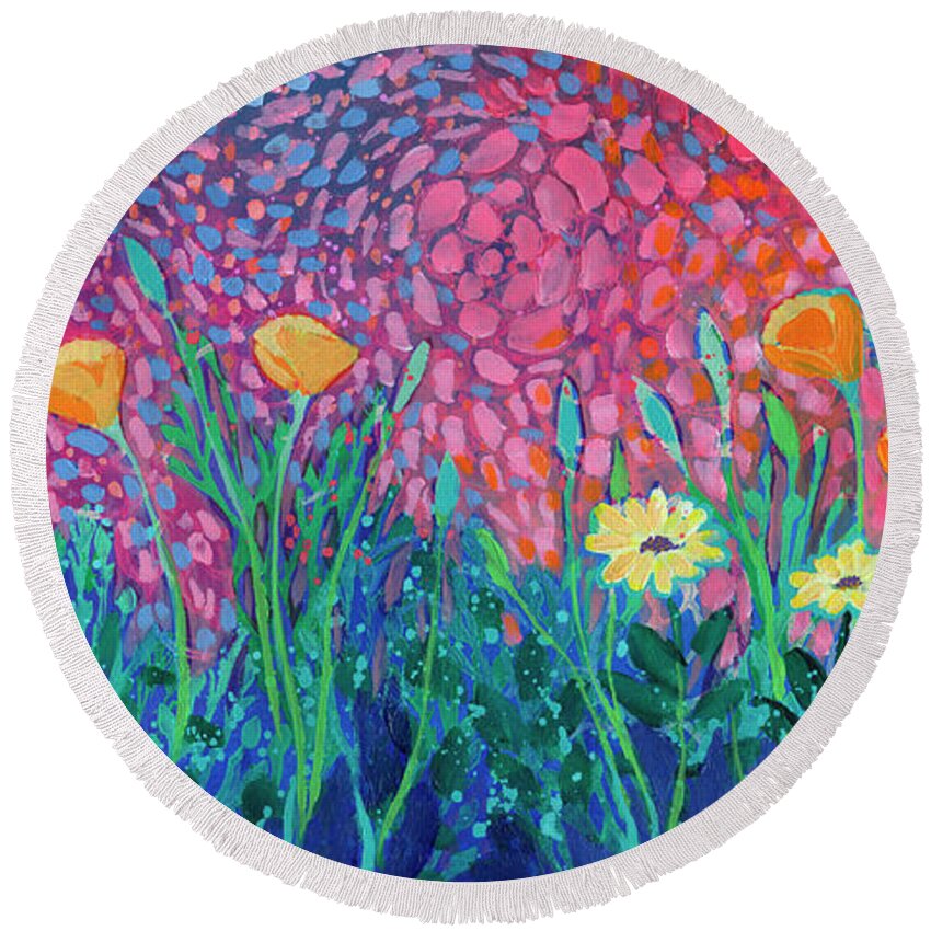 Poppy Round Beach Towel featuring the painting Poppies at Twilight by Jennifer Lommers