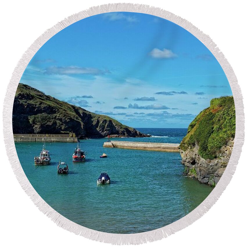 Port Isaac Round Beach Towel featuring the photograph Port Isaac Harbour, Cornwall by David Birchall