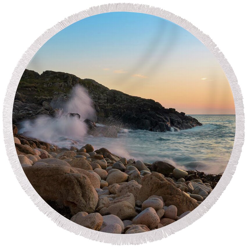 Porth Nanven Round Beach Towel featuring the photograph Porth Nanven Splashback by Terri Waters