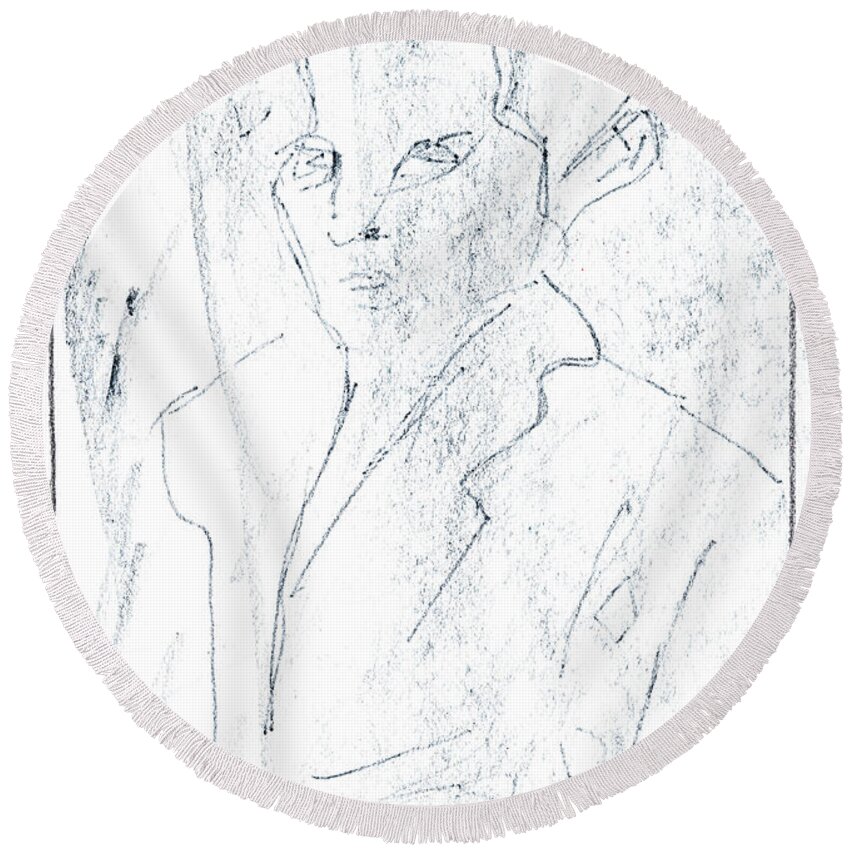 Portrait Round Beach Towel featuring the drawing Portrait of a Man 2 by Edgeworth Johnstone