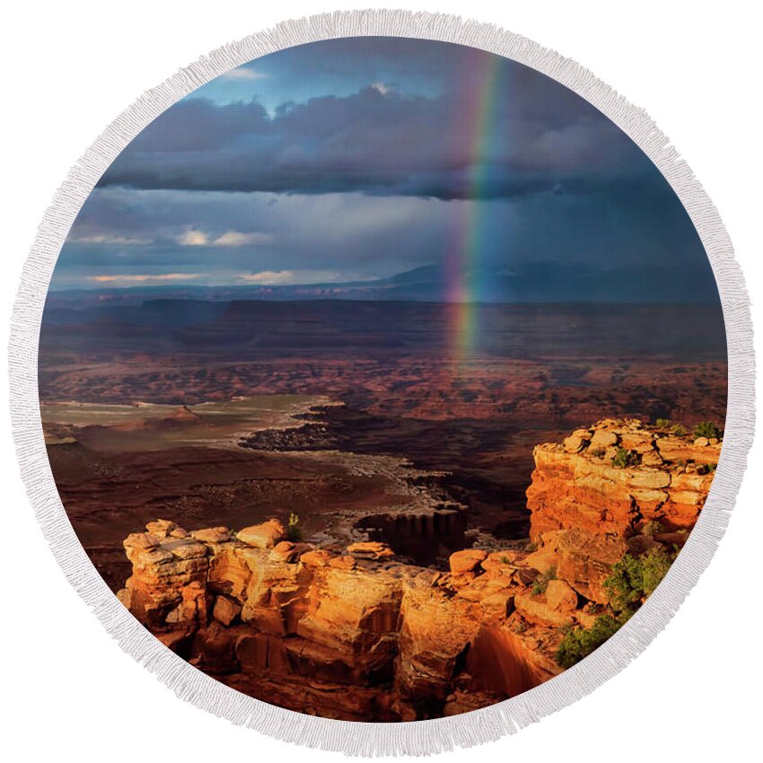 Rainbow Round Beach Towel featuring the photograph Pot of Gold by David Soldano