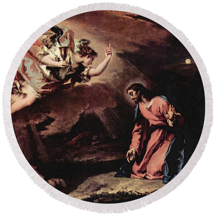 Sebastiano Ricci Round Beach Towel featuring the painting Prayer of Christ on the Mount of Olives by Sebastiano Ricci