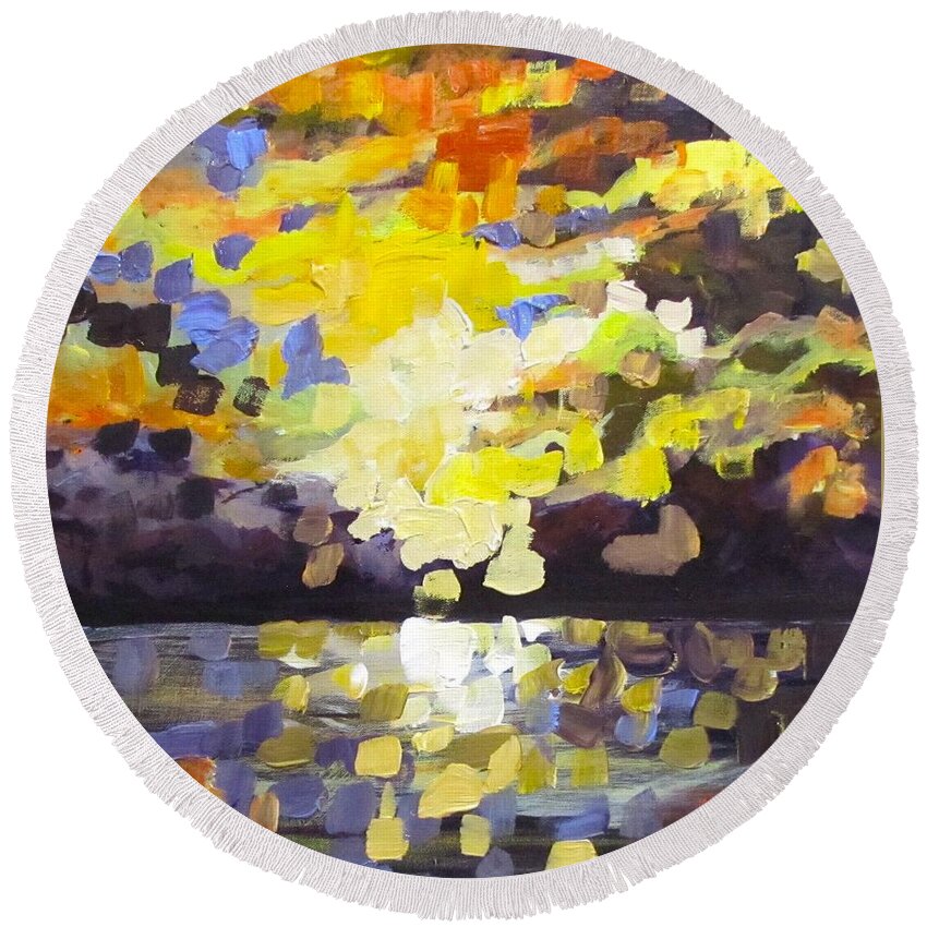 Sky Round Beach Towel featuring the painting Primarily Yellow sky by Barbara O'Toole