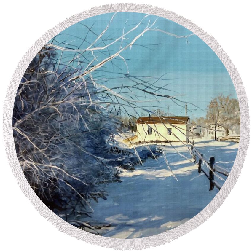Winter Round Beach Towel featuring the painting Promise Of Tomorrow by William Brody