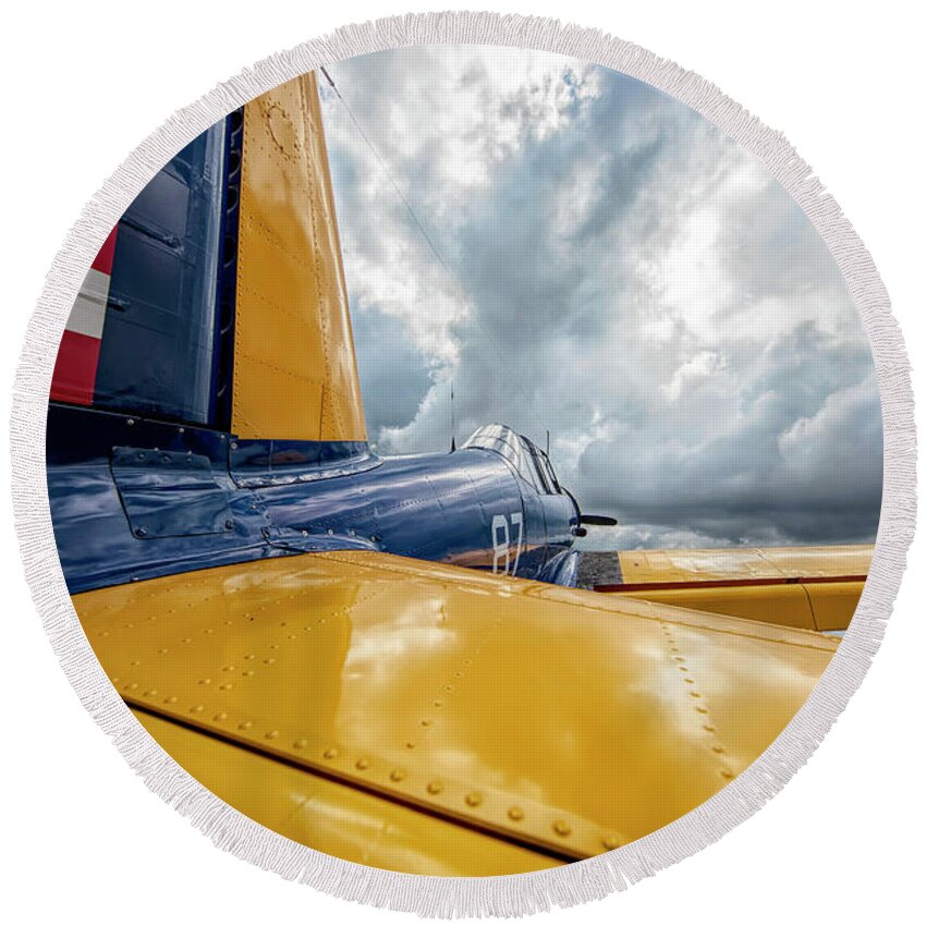 Airplane Round Beach Towel featuring the photograph Props and Pistons by Deborah Penland