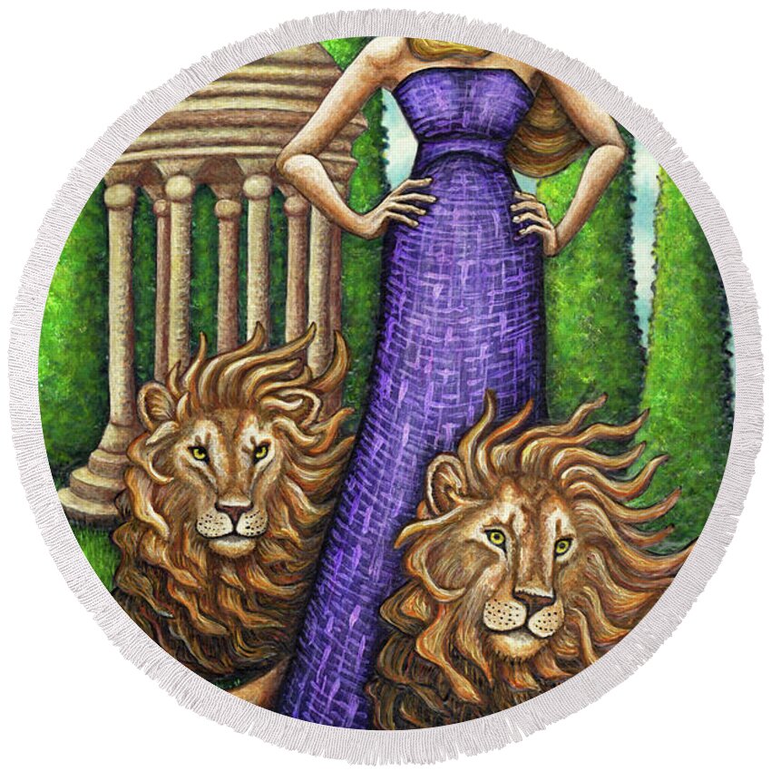 Cat Lady Round Beach Towel featuring the painting Proud Lions by Amy E Fraser