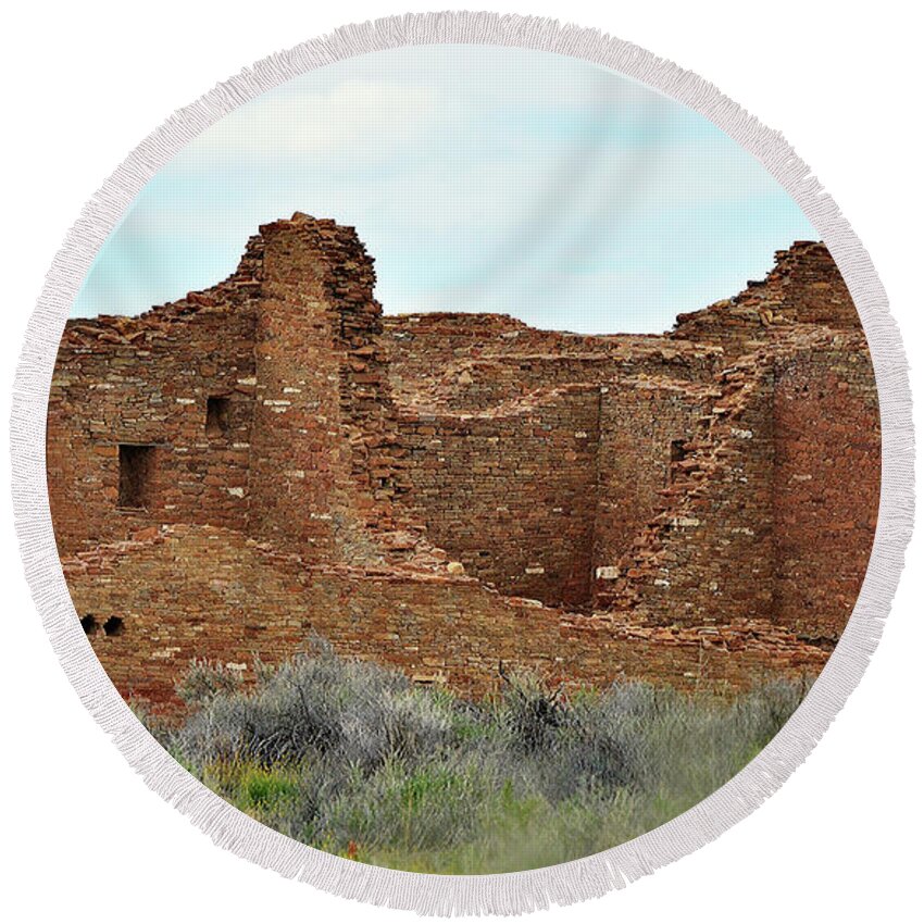Chaco Canyon Round Beach Towel featuring the photograph Pueblo Bonito Chaco Canyon by Debby Pueschel