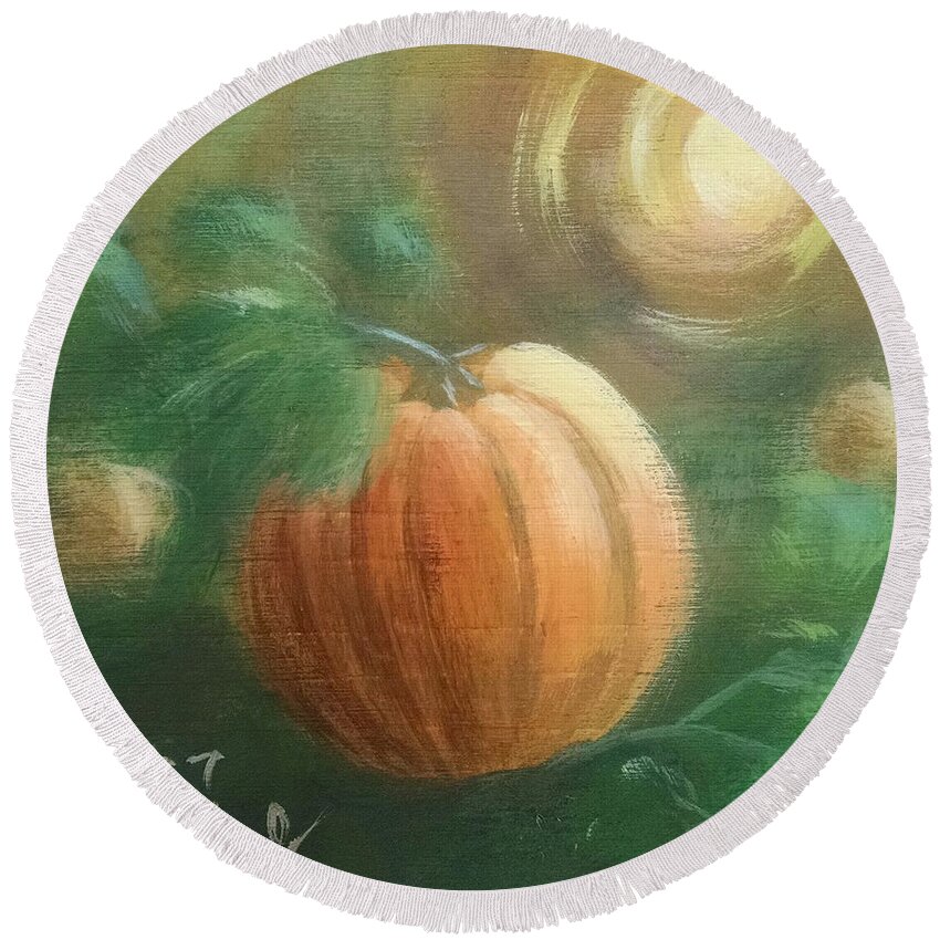 Pumpkin Round Beach Towel featuring the painting Cinderella's Pre-Carriage by Helian Cornwell