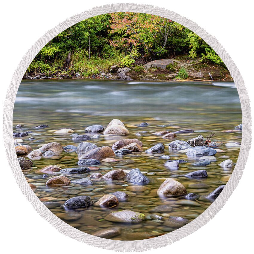 Landscapes Round Beach Towel featuring the photograph Puntledge River-3 by Claude Dalley
