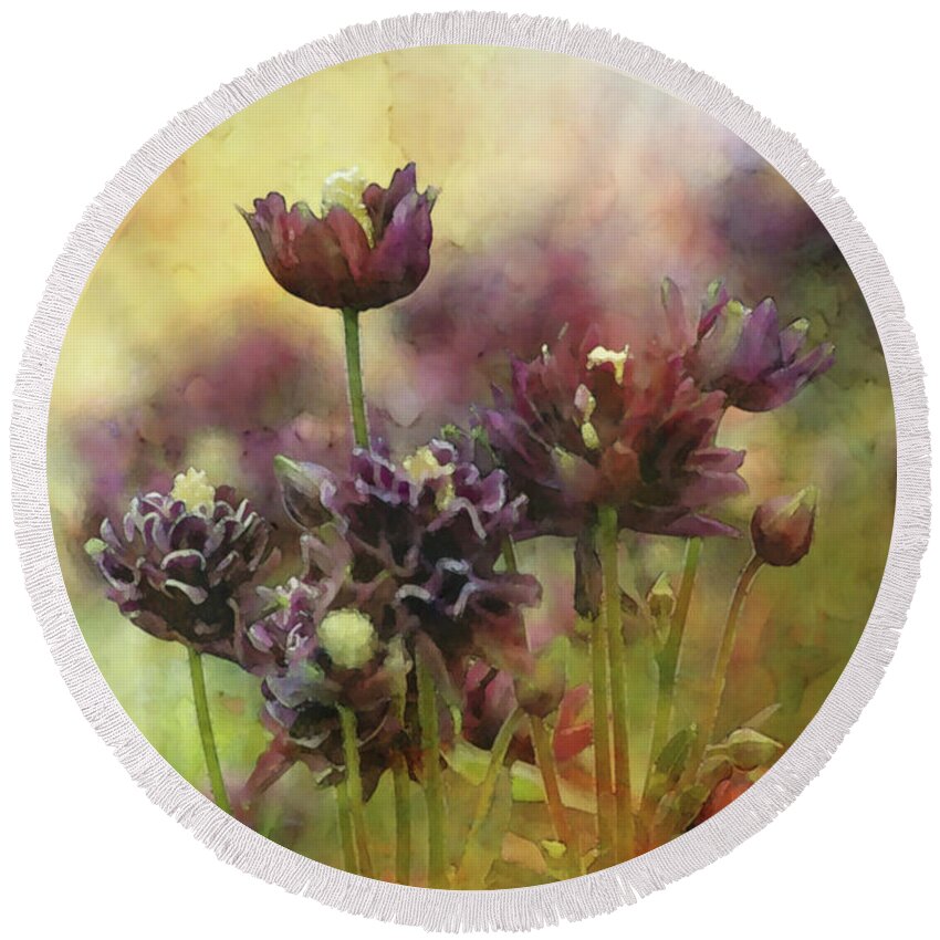 Impressionist Round Beach Towel featuring the photograph Purple Damsels 6480 IDP_2 by Steven Ward