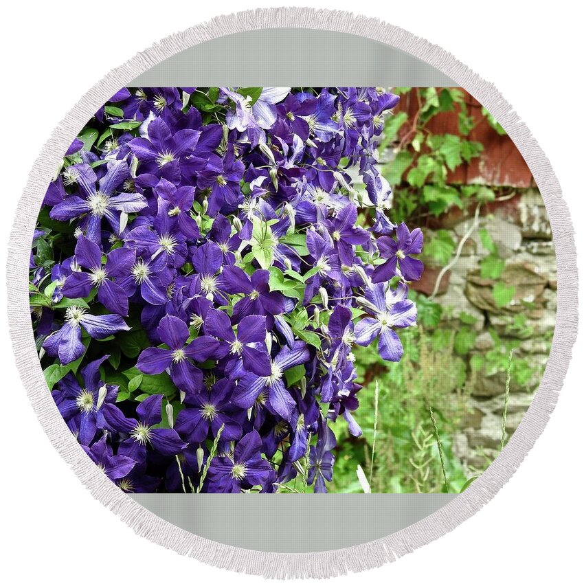 Purple Round Beach Towel featuring the photograph Purple Floral Cascade by Kathy Ozzard Chism