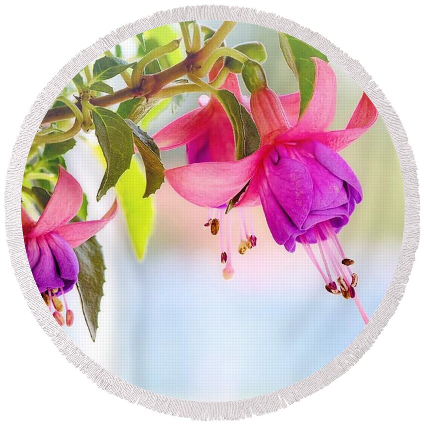 Flower Round Beach Towel featuring the photograph Purple flowers by Top Wallpapers