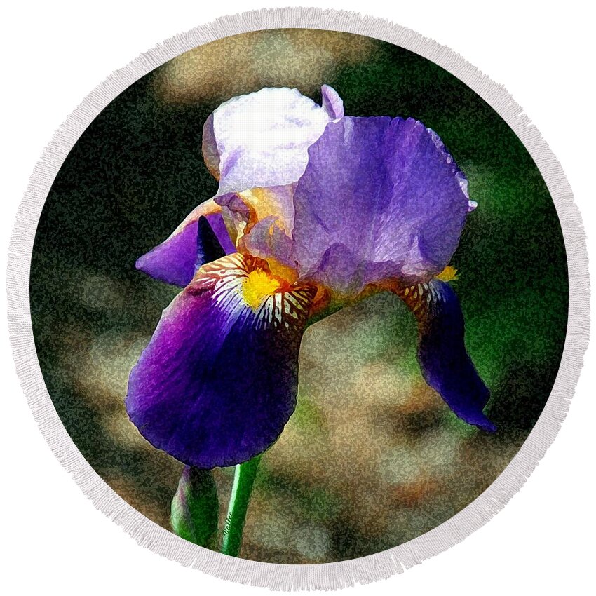Nature Round Beach Towel featuring the digital art Purple Iris by Vallee Johnson