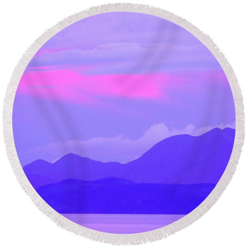 Seaside Round Beach Towel featuring the photograph Purple Mountains by Debra Grace Addison