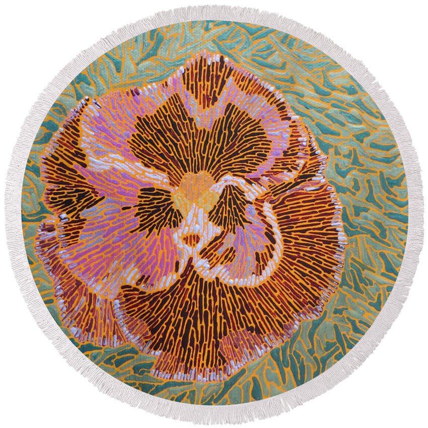 Purple Round Beach Towel featuring the painting Purple Pansy by Darren Whitson