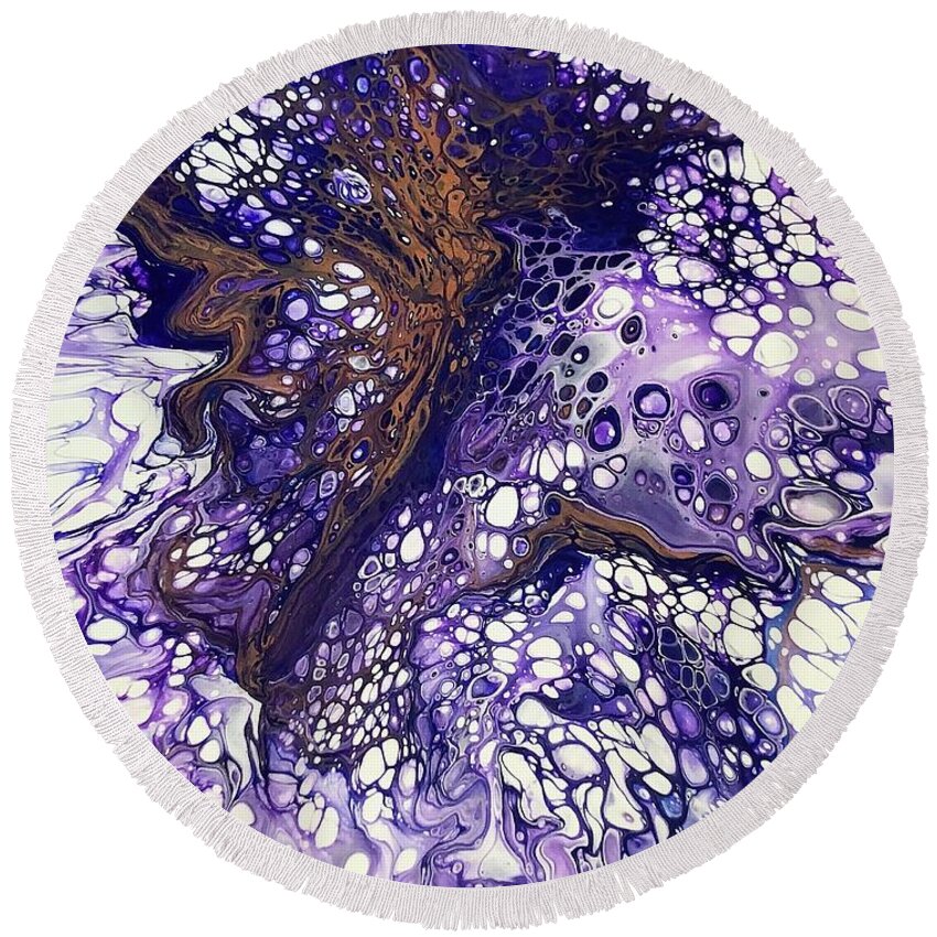 Acrylic Round Beach Towel featuring the painting Purple Pizzazz by Teresa Wilson by Teresa Wilson