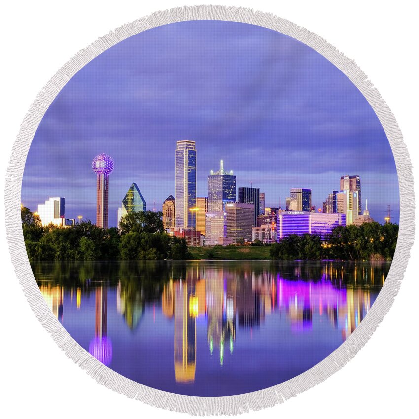 Dallas Round Beach Towel featuring the photograph Purple Rain City of Dallas Texas by Robert Bellomy