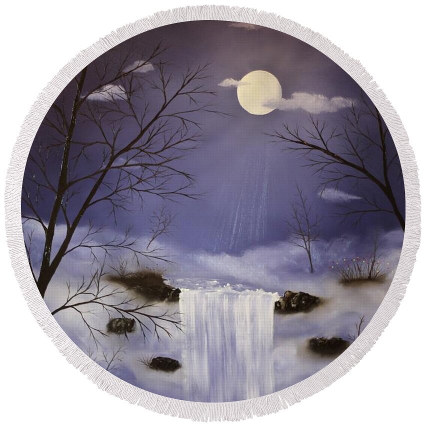 Purple Round Beach Towel featuring the painting Purple Serenity by Berlynn