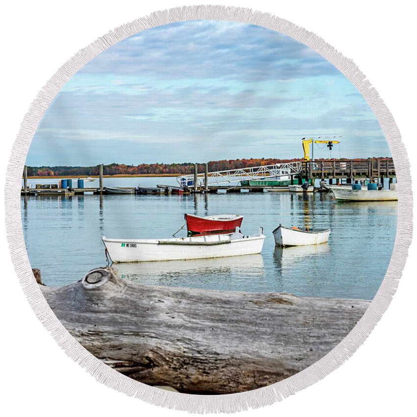 Old Orchard Beach Round Beach Towel featuring the photograph Quiet Oars by Anthony Baatz