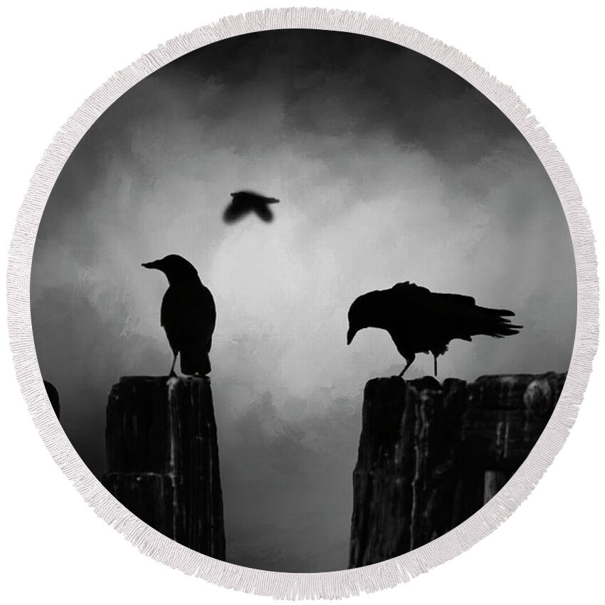 Raven Round Beach Towel featuring the photograph Quoth the Raven by Morgan Wright