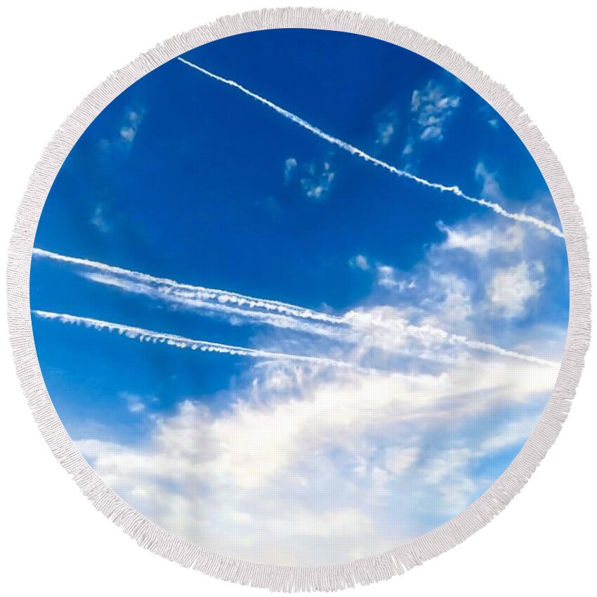 Aircraft Round Beach Towel featuring the photograph Racetrack in the Sky 2 by Judy Kennedy