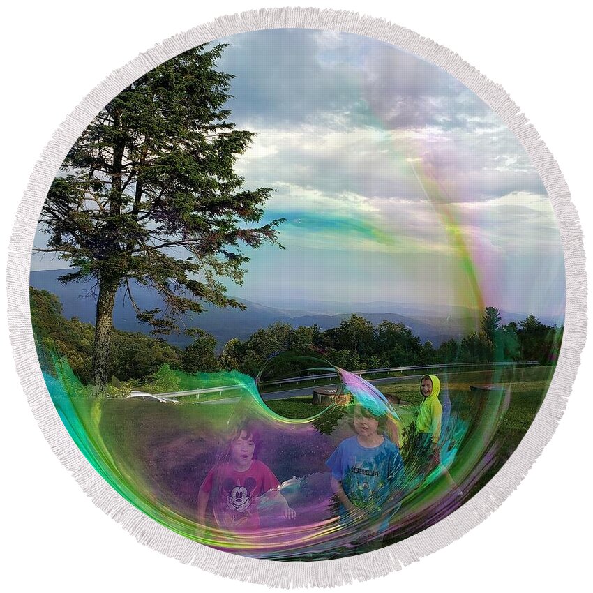 Bubble Round Beach Towel featuring the photograph Rainbow Bubble by Anita Adams
