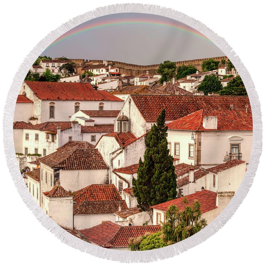 Castle Round Beach Towel featuring the photograph Rainbow over Castle by David Letts