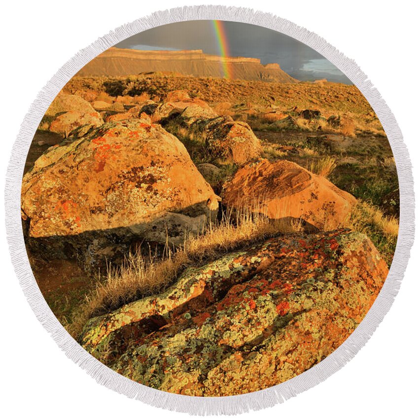Grand Junction Round Beach Towel featuring the photograph Rainbow Over the Book Cliffs by Ray Mathis