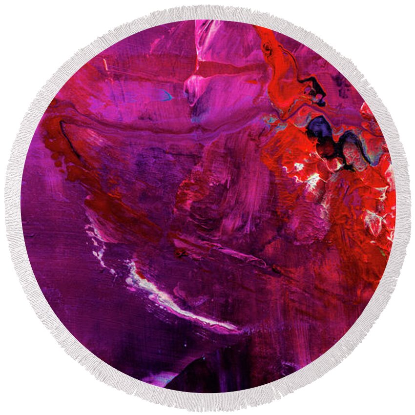 Abstract Round Beach Towel featuring the painting Rainy Day Woman - Purple And Red Large Abstract Art Painting by Modern Abstract