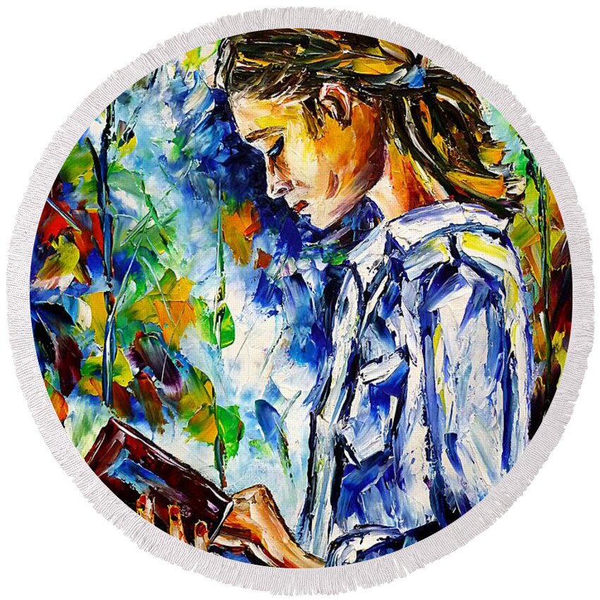 Girl With A Book Round Beach Towel featuring the painting Reading Outdoors by Mirek Kuzniar