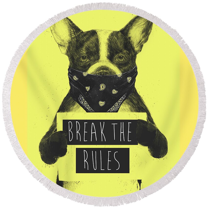 Dog Round Beach Towel featuring the mixed media Rebel dog II by Balazs Solti