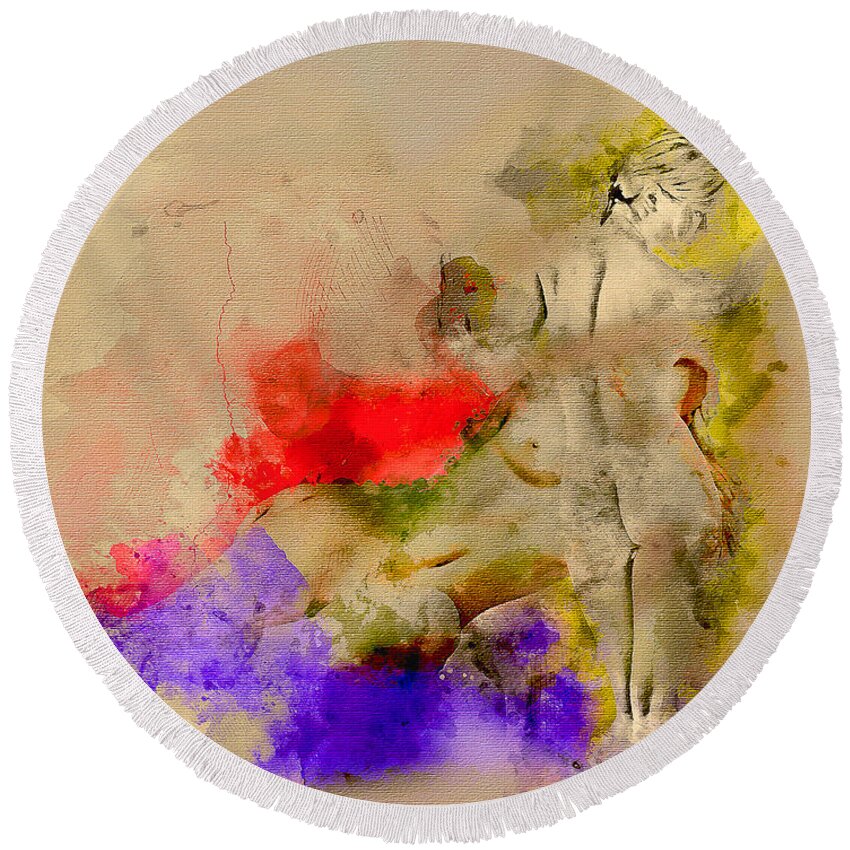 Watercolor Round Beach Towel featuring the painting Recess of a Dream by Carlos Paredes Grogan