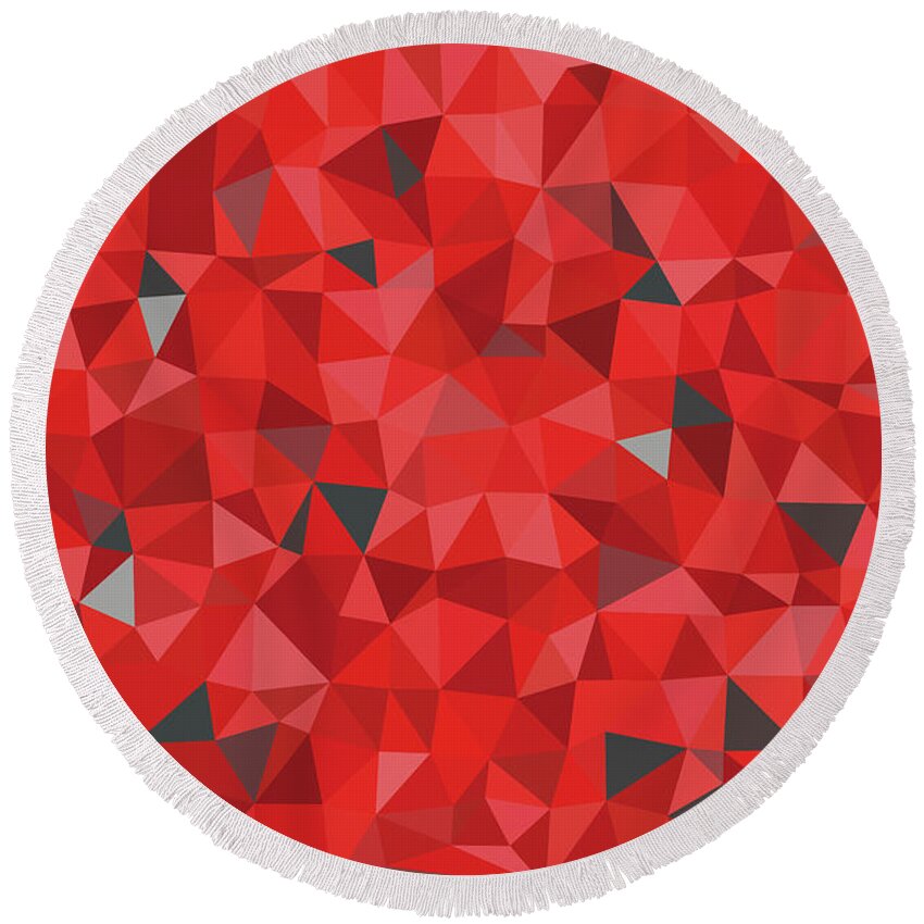 Red Round Beach Towel featuring the digital art Red and gray triangular pattern - triangles mosaic by Michal Boubin