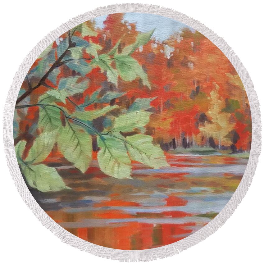 Landscape Round Beach Towel featuring the painting Red Autumn by K M Pawelec