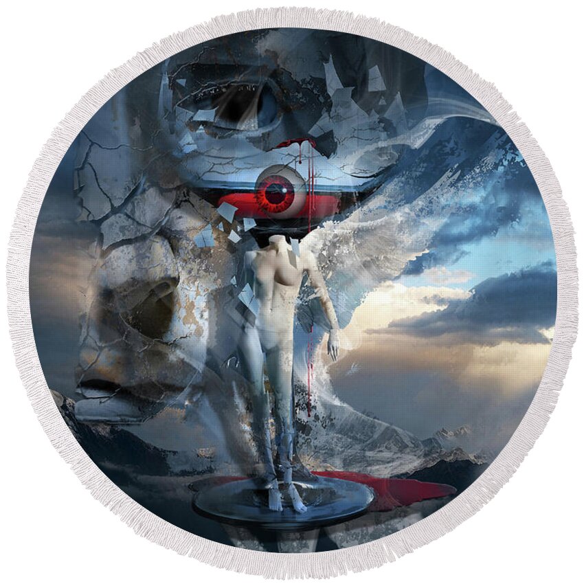 Angel Round Beach Towel featuring the digital art Red Eye of Despair or Romantic Jealousy Desolation by George Grie