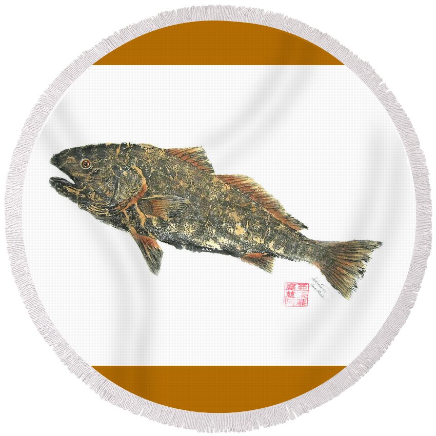 Fish Round Beach Towel featuring the painting Red Fish Ascending by Adrienne Dye