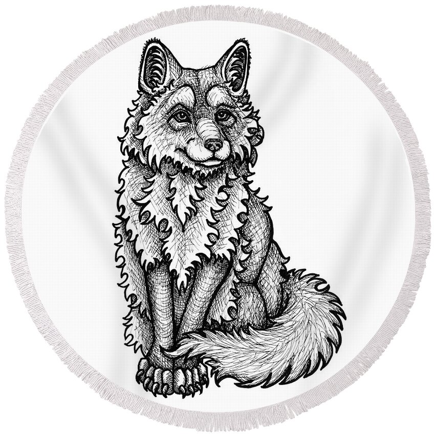 Animal Portrait Round Beach Towel featuring the drawing Red Fox by Amy E Fraser