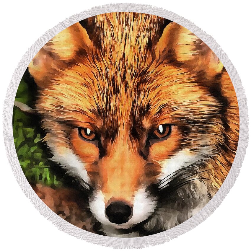 Cute Round Beach Towel featuring the painting Red Fox by Taiche Acrylic Art