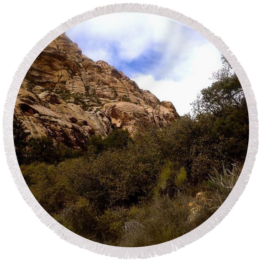 Red Rock Canyon Round Beach Towel featuring the photograph Red Rock Canyon Hike by Debra Grace Addison