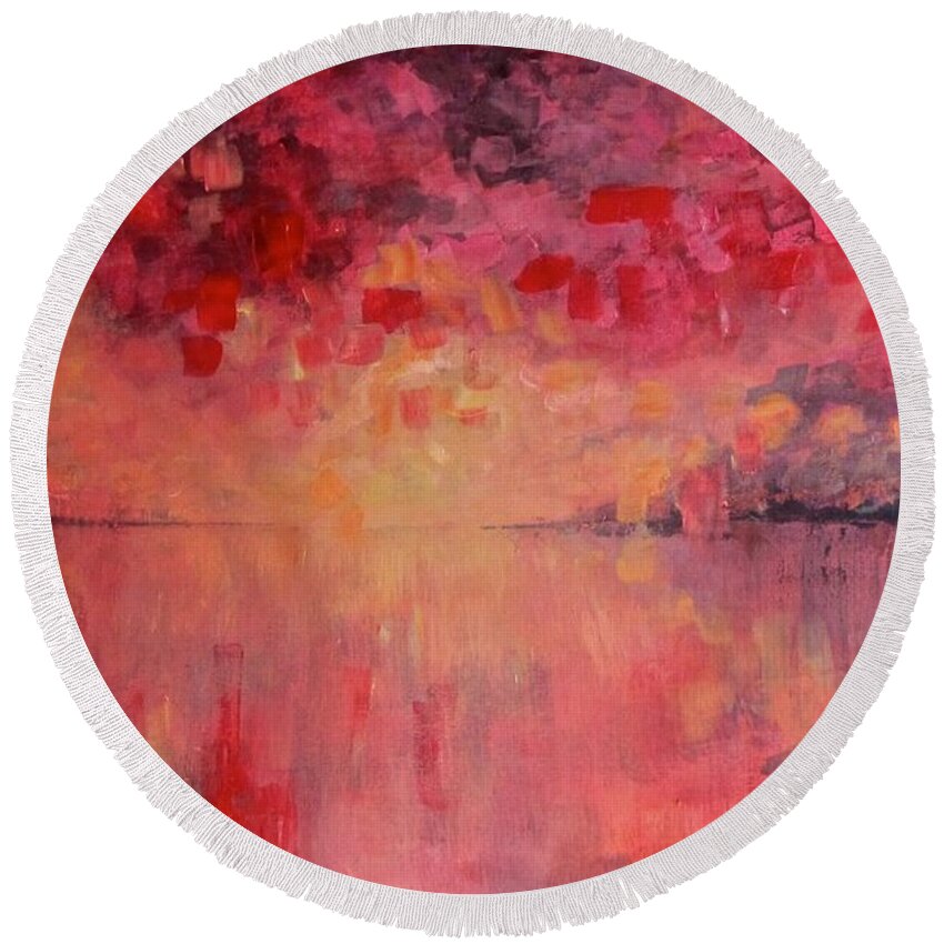 Sea Round Beach Towel featuring the painting Red Sky at Night by Barbara O'Toole