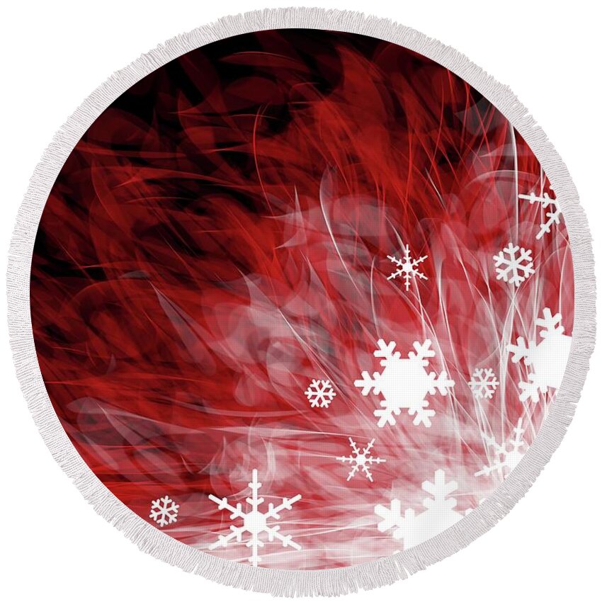 Christmas/holiday Design Round Beach Towel featuring the digital art Red Snowflake by Kris Haney Sirk Designs Ltd