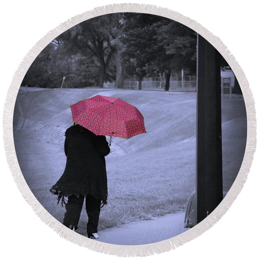  Round Beach Towel featuring the photograph Red Umbrella by Jack Wilson