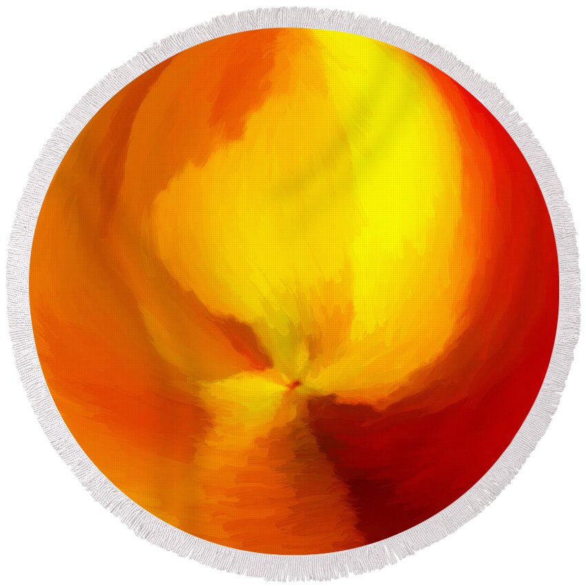 Painting Round Beach Towel featuring the digital art Red Yellow Abstract by Delynn Addams by Delynn Addams