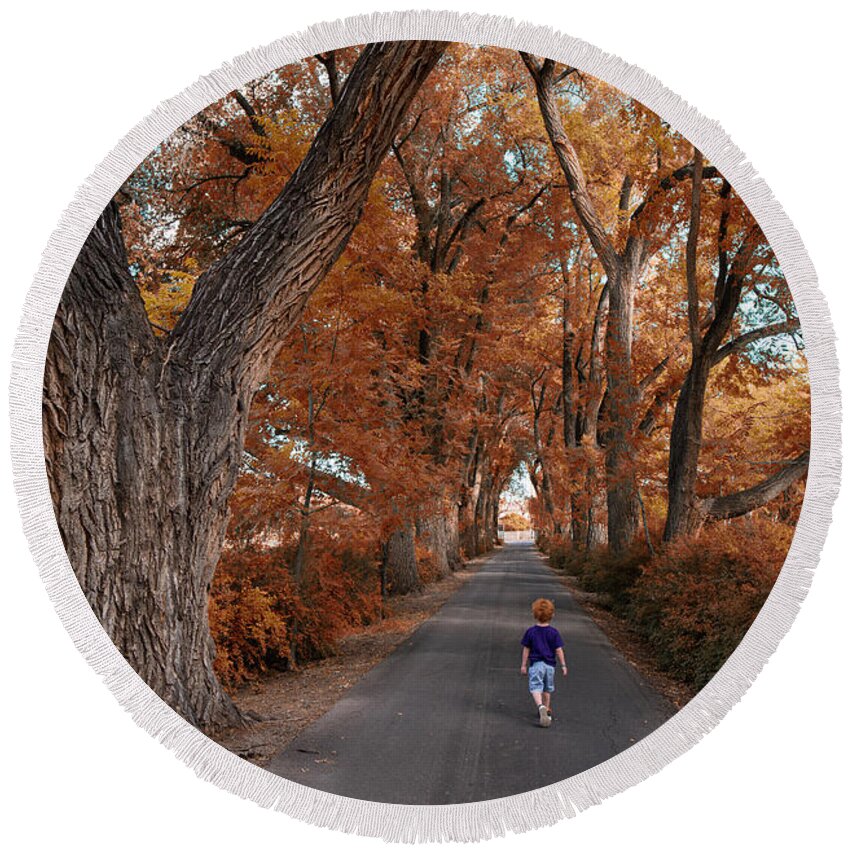 Redhead Round Beach Towel featuring the photograph Redhead Fall Walkabout by Tom Gresham