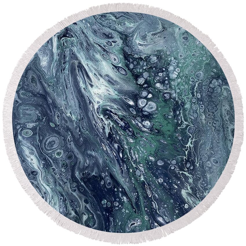 Ocean Art Round Beach Towel featuring the painting Reflection of dancing stars by Monica Elena