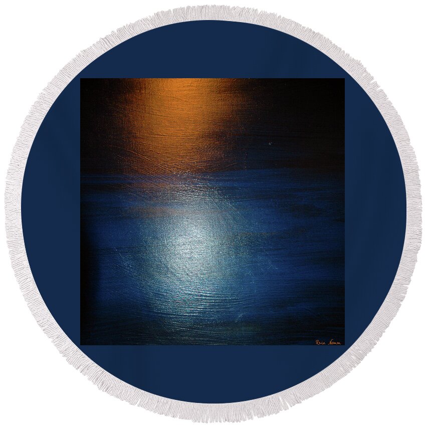  Round Beach Towel featuring the painting Reflections on Dark Water by Rein Nomm
