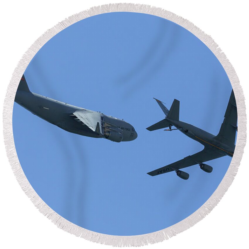 Refueling Round Beach Towel featuring the photograph Refueling Complete by John Daly