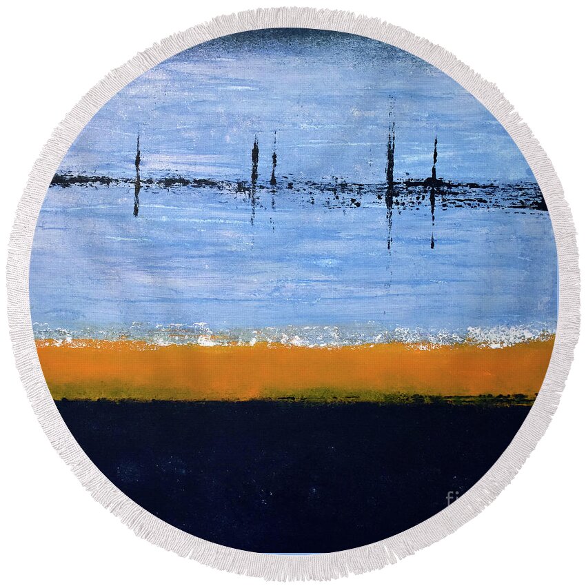 Abstract Round Beach Towel featuring the painting Regatta by Amanda Sheil